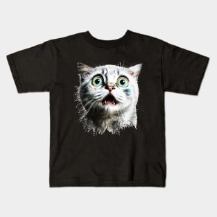 Funny Scared Cat Face, Cat Lover, Scaredy Cat Kids T-Shirt